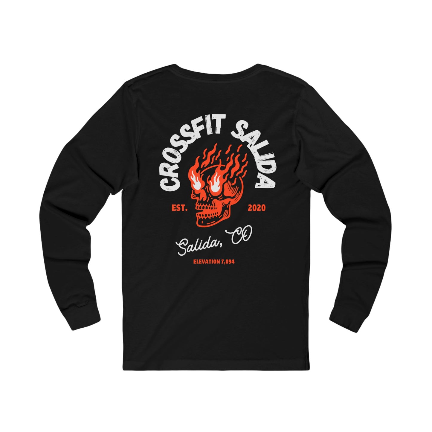 CrossFit Skull Long Sleeve Tee | Unisex Jersey Tee for Fitness Lovers, Gym Wear, Workout Gift, Black Tee, Salida CO Apparel