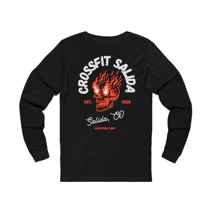 CrossFit Skull Long Sleeve Tee | Unisex Jersey Tee for Fitness Lovers, Gym Wear, Workout Gift, Black Tee, Salida CO Apparel