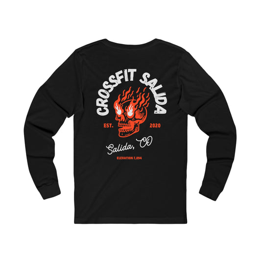 CrossFit Skull Long Sleeve Tee | Unisex Jersey Tee for Fitness Lovers, Gym Wear, Workout Gift, Black Tee, Salida CO Apparel