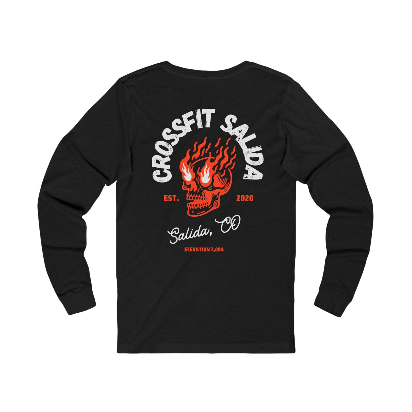 CrossFit Skull Long Sleeve Tee | Unisex Jersey Tee for Fitness Lovers, Gym Wear, Workout Gift, Black Tee, Salida CO Apparel